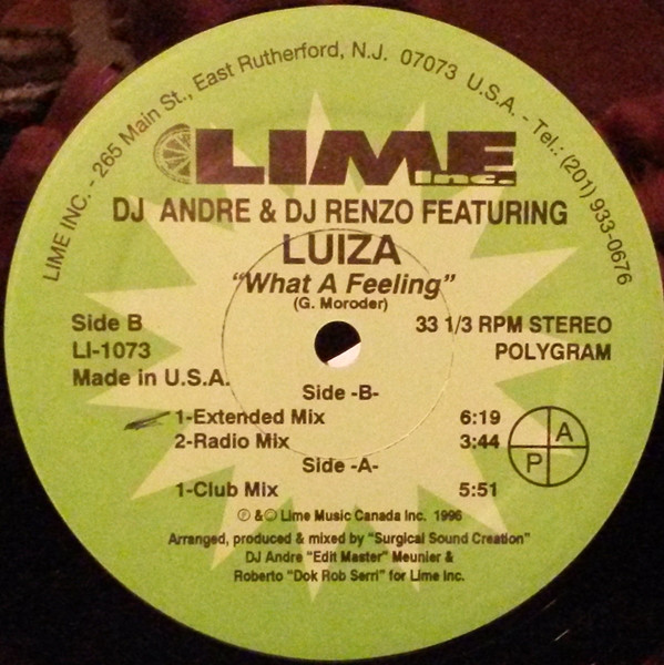 André Meunier / Renzo Filippi Featuring Luisa Pepe - What A Feeling | Lime Inc. (LI-1073)