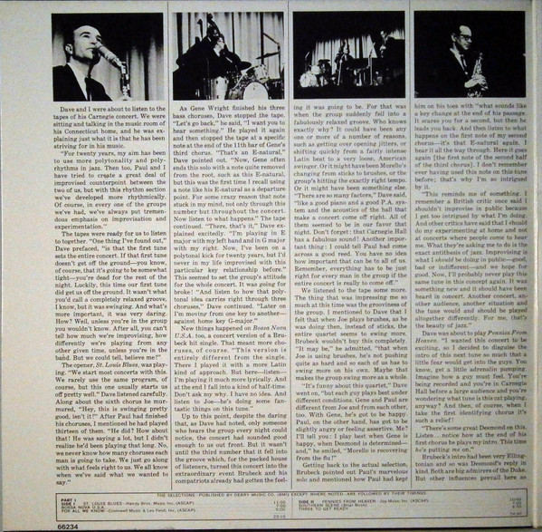 The Dave Brubeck Quartet - At Carnegie Hall | CBS (66234) - 2 The Dave Brubeck Quartet - At Carnegie Hall | CBS (66234) - 2