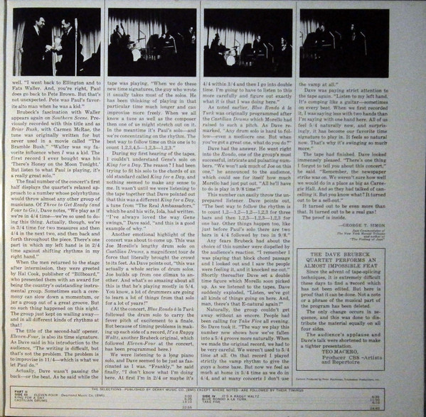 The Dave Brubeck Quartet - At Carnegie Hall | CBS (66234) - 3 The Dave Brubeck Quartet - At Carnegie Hall | CBS (66234) - 3