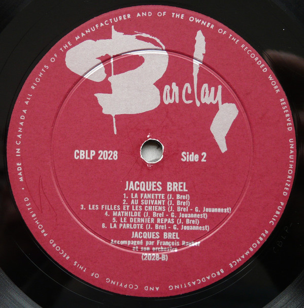 Jacques Brel - No 2 | Barclay (CBLP 2028) - 3