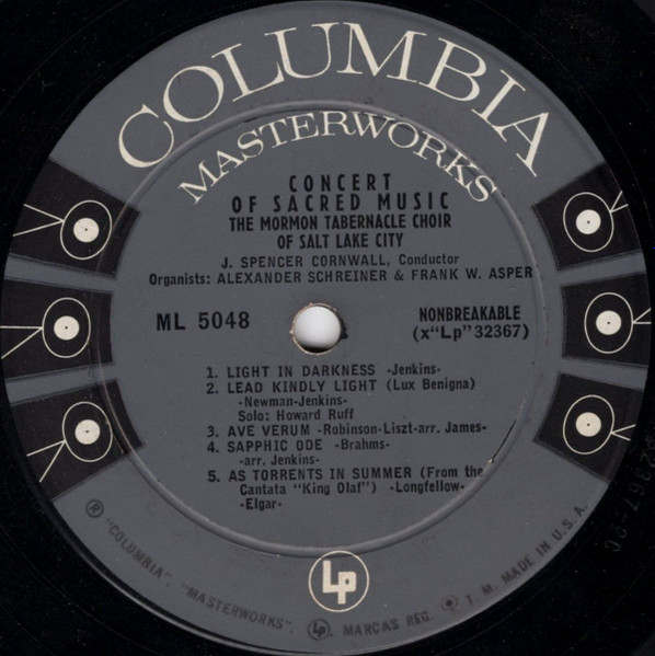 Mormon Tabernacle Choir - Concert Of Sacred Music | Columbia Masterworks (ML 5048) - 3