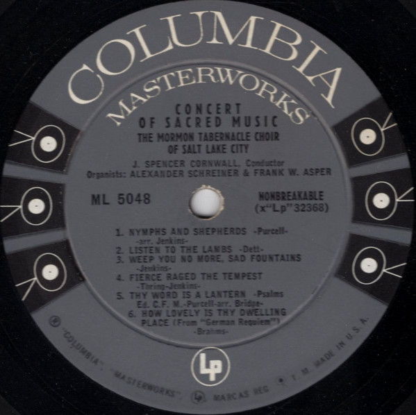 Mormon Tabernacle Choir - Concert Of Sacred Music | Columbia Masterworks (ML 5048) - 4
