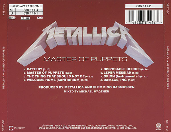 Metallica - Master Of Puppets | Vertigo (838 141-2) - 2