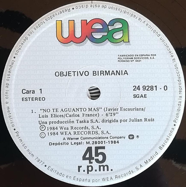 Objetivo Birmania - No Te Aguanto Más | WEA (249281-0) - 3