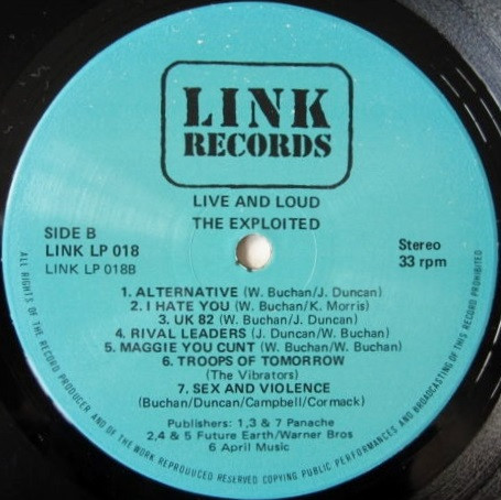 The Exploited - Live And Loud!! | Link Records (LINK LP 018) - 4 The Exploited - Live And Loud!! | Link Records (LINK LP 018) - 4