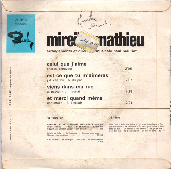 Mireille Mathieu - Celui Que J'Aime | Barclay (71095) - 2
