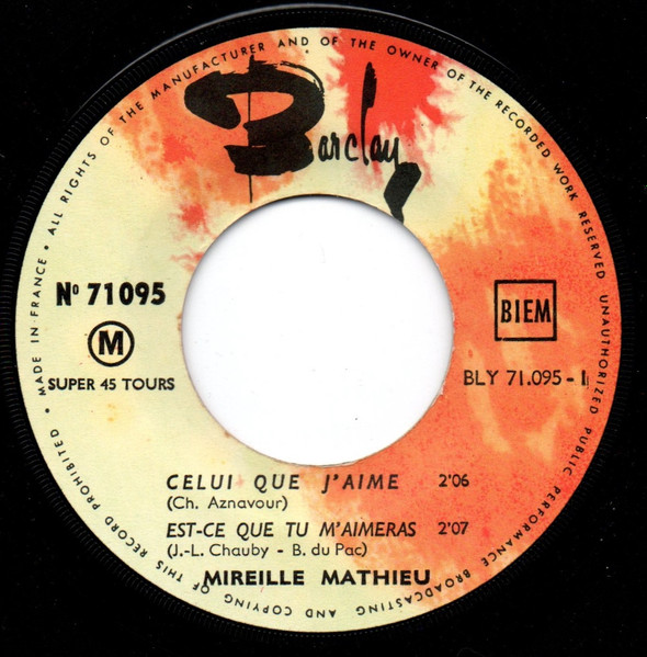 Mireille Mathieu - Celui Que J'Aime | Barclay (71095) - 3