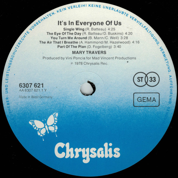 Mary Travers - It's In Everyone Of Us | Chrysalis (6307 621) - 3
