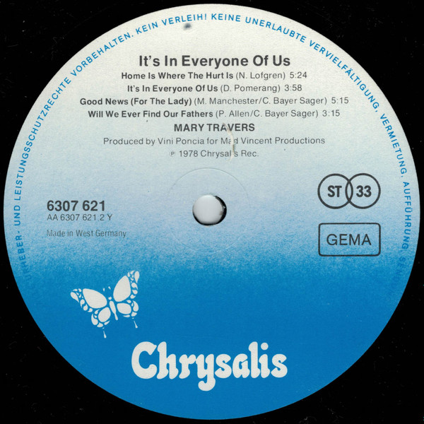 Mary Travers - It's In Everyone Of Us | Chrysalis (6307 621) - 4