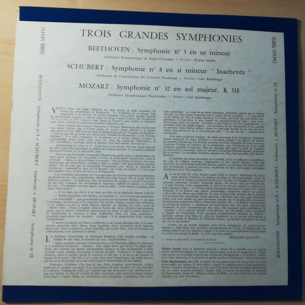 Wolfgang Amadeus Mozart / Franz Schubert / Ludwig van Beethoven / Radio-Sinfonie-Orchester Frankfurt , Nederlands Philharmonisch Orkest , Orchestre De L'Association Des Concerts Pasdeloup , Walter Goehr , Carl Bamberger - 3 Symphonies | Guilde Internationale Du Disque (MMS-5003) - 2