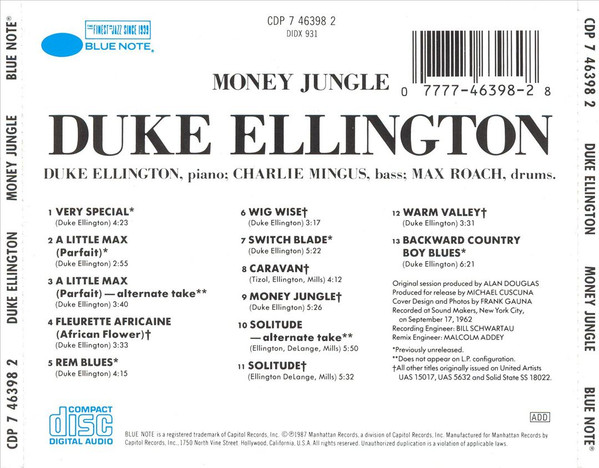 Duke Ellington - Money Jungle | Blue Note (CDP 7 46398 2) - 2 Duke Ellington - Money Jungle | Blue Note (CDP 7 46398 2) - 2