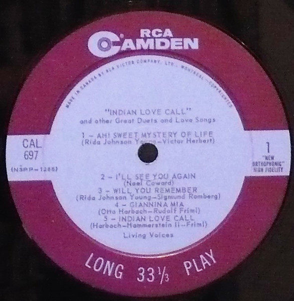 Living Voices - Living Voices Sing Indian Love Call And Other Great Duets And Love Songs | RCA Camden (CAL 697) - 2 Living Voices - Living Voices Sing Indian Love Call And Other Great Duets And Love Songs | RCA Camden (CAL 697) - 2