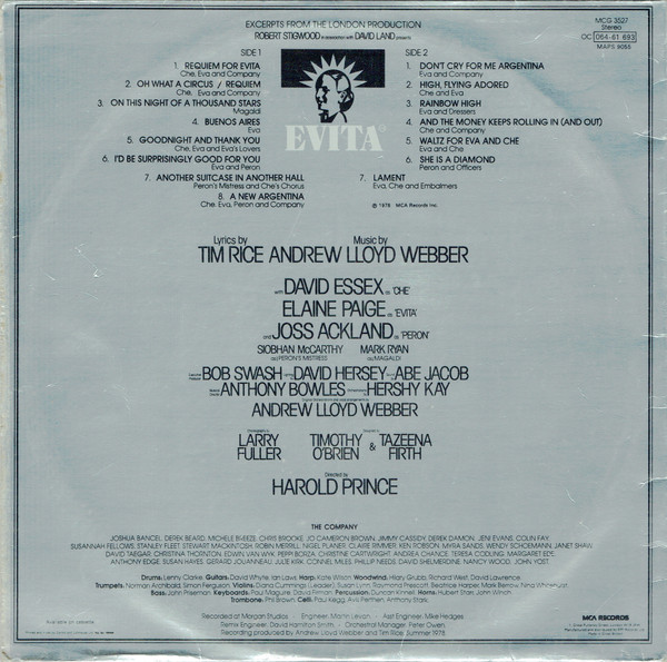 "Evita" Original London Cast Recording, Robert Stigwood In Association With David Land Presents, Lyrics By Tim Rice , Music By Andrew Lloyd Webber - Evita | MCA Records (MCG 3527) - 4
