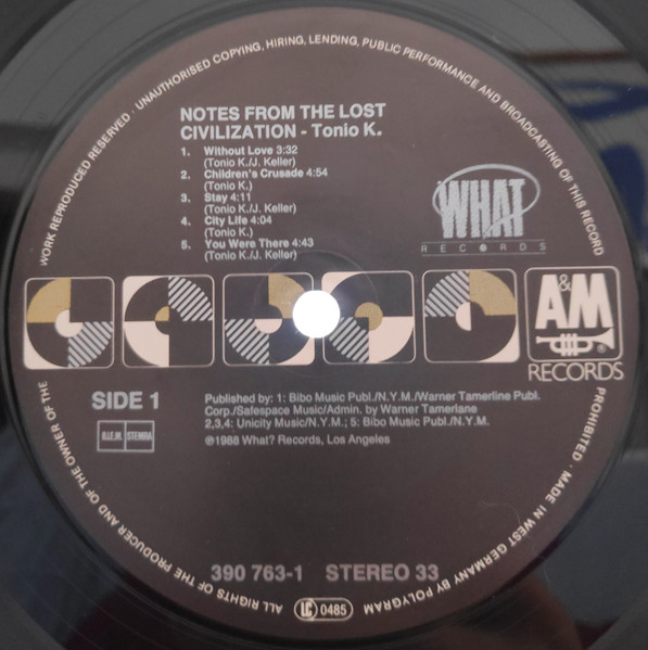 Tonio K. - Notes From The Lost Civilization | A&M Records (390 763-1) - 2