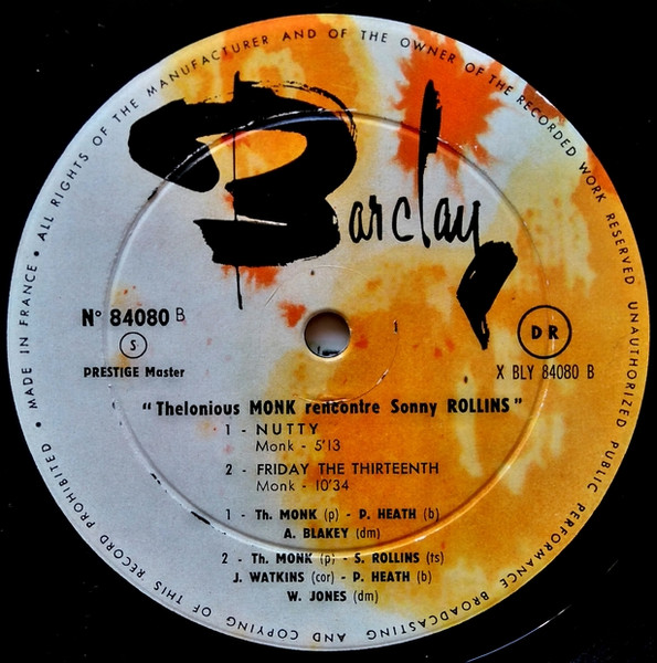Thelonious Monk / Sonny Rollins - Thelonious Monk Rencontre Sonny Rollins | Barclay (84 080) - 4 Thelonious Monk / Sonny Rollins - Thelonious Monk Rencontre Sonny Rollins | Barclay (84 080) - 4