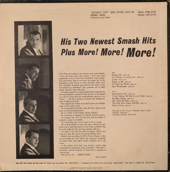 Bobby Bare - Detroit City And Other Hits By Bobby Bare | RCA Victor (LSP-2776) - 2