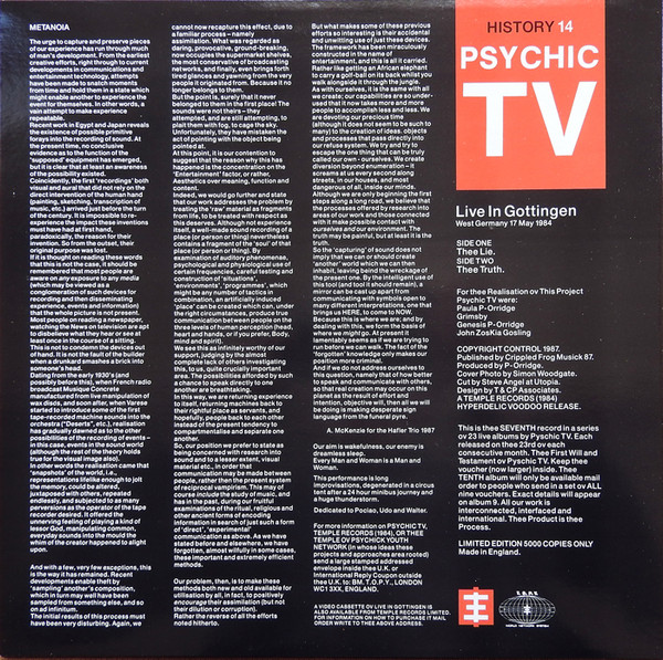 Psychic TV - Live In Gottingen | Temple Records (TOPY 029) - 2