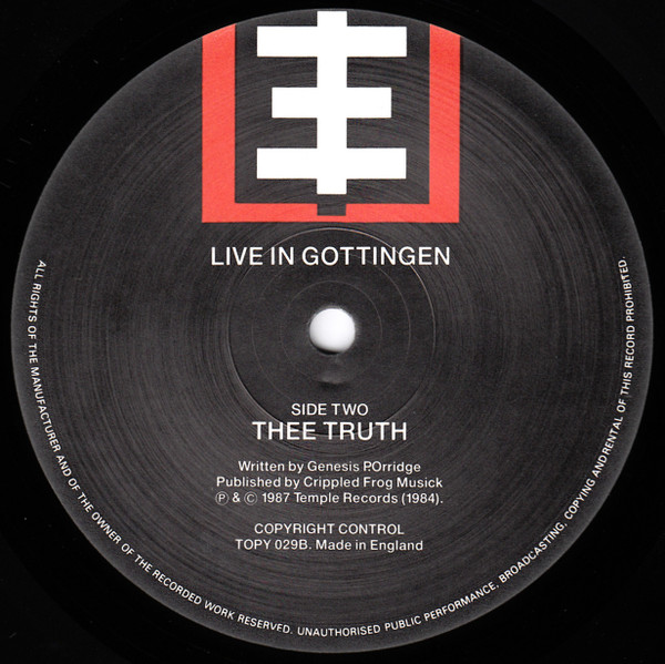 Psychic TV - Live In Gottingen | Temple Records (TOPY 029) - 4