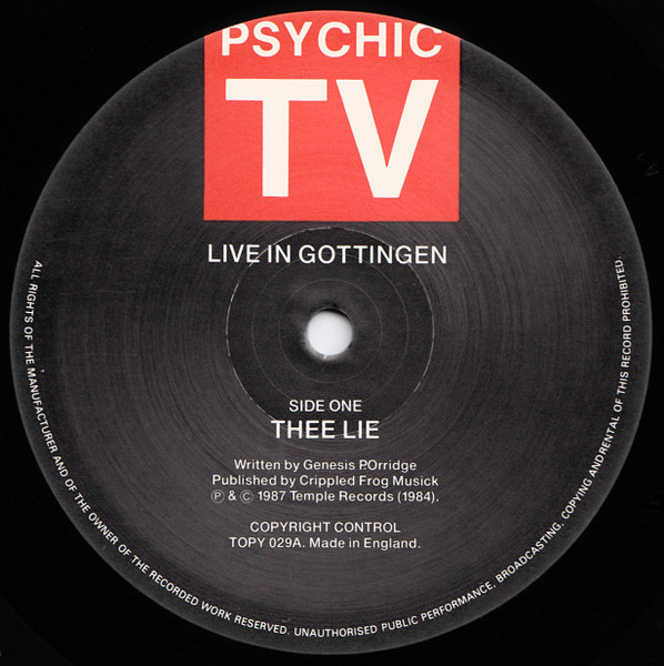 Psychic TV - Live In Gottingen | Temple Records (TOPY 029) - 3