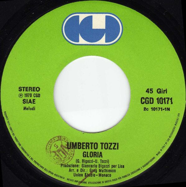 Umberto Tozzi - Gloria | CGD (CGD 10171) - 3