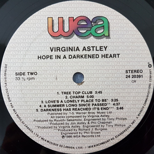 Virginia Astley - Hope In A Darkened Heart [Vinyl] | WEA (24 20391) - 5