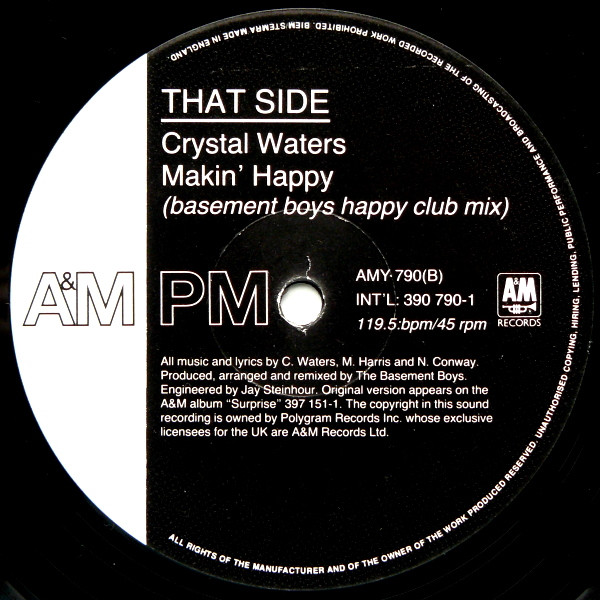 Crystal Waters - Makin' Happy | A&M PM (AMY 790) - 4