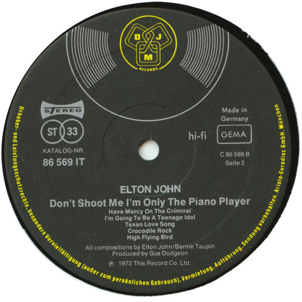 Elton John - Don't Shoot Me I'm Only The Piano Player | DJM Records (86 569 IT)