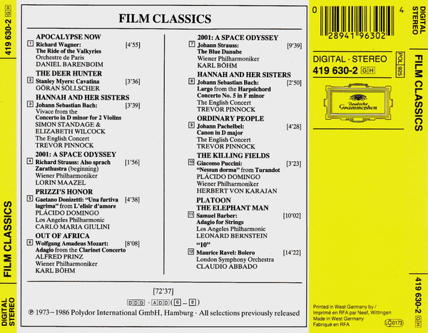 Various - Film Classics | Deutsche Grammophon (419 630-2) - 2