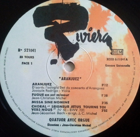 Jean-Christian Michel - Quatuor Avec Orgue - Aranjuez | Riviera (521 041) - 3 Jean-Christian Michel - Quatuor Avec Orgue - Aranjuez | Riviera (521 041) - 3