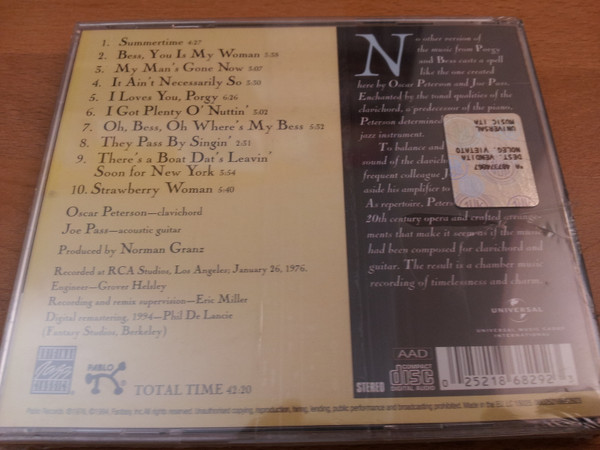 Oscar Peterson And Joe Pass - Porgy And Bess | Original Jazz Classics (00025218682923) - 3