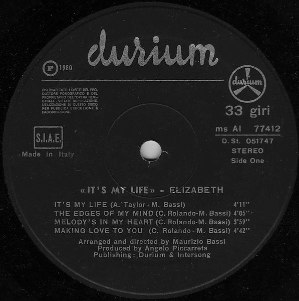 Elizabeth - It's My Life | Durium (ms AI 77412) - 3 Elizabeth - It's My Life | Durium (ms AI 77412) - 3