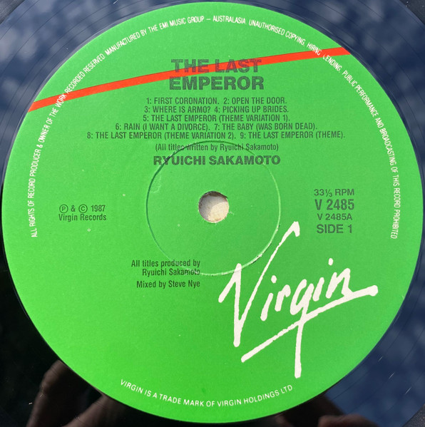 Ryuichi Sakamoto , David Byrne And Cong Su - The Last Emperor | Virgin (V 2485) - 3 Ryuichi Sakamoto , David Byrne And Cong Su - The Last Emperor | Virgin (V 2485) - 3