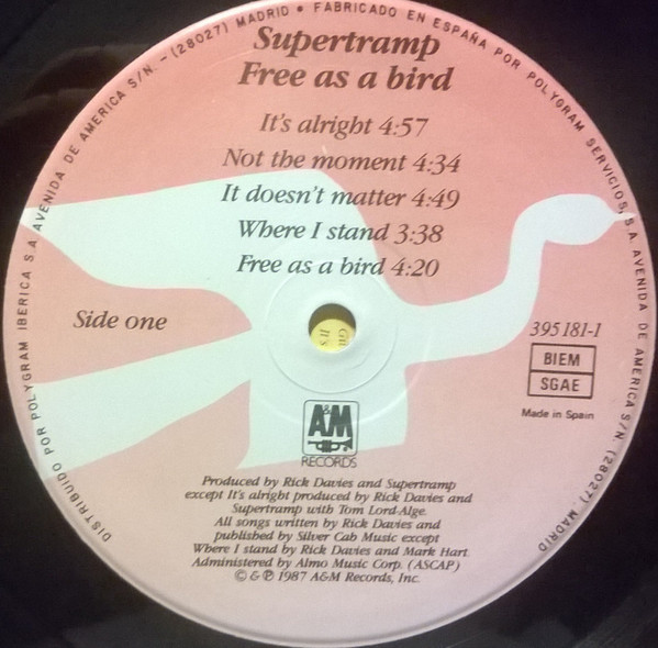 Supertramp - Free As A Bird | A&M Records (395181-1) - 3