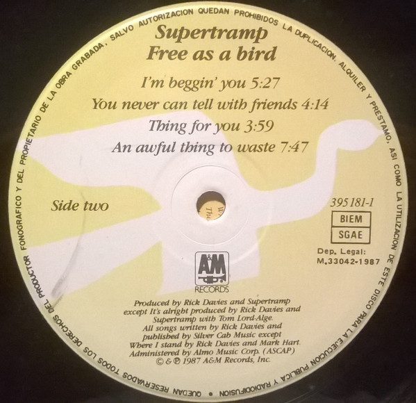 Supertramp - Free As A Bird | A&M Records (395181-1) - 4