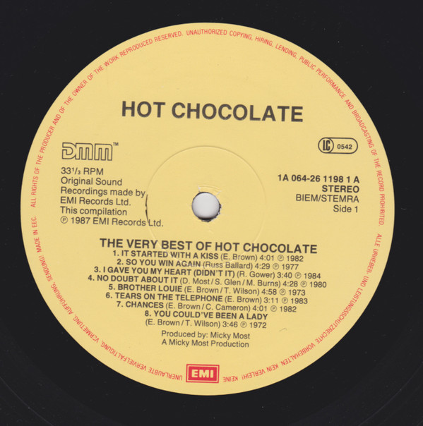 Hot Chocolate - The Very Best Of Hot Chocolate | EMI (1A 064-26 1198 1) - 2