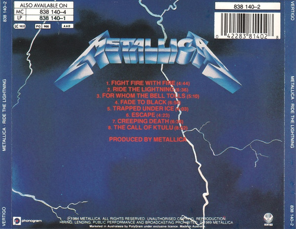 Metallica - Ride The Lightning CD | Vertigo (838 140-2) - 3
