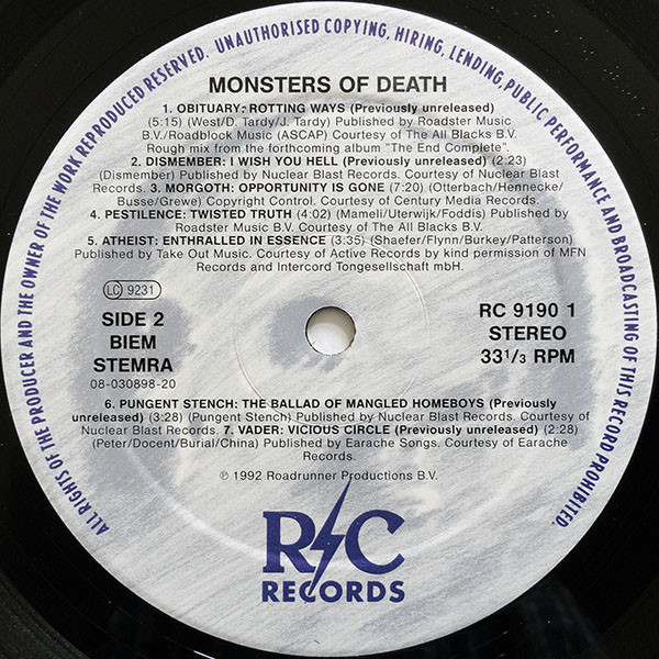 Various - Rock Hard Presents Monsters Of Death | R/C Records (RC 9190 1) - 4