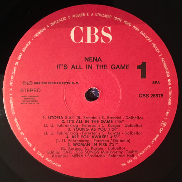 Nena - It's All In The Game | CBS (CBS 26578) - 3