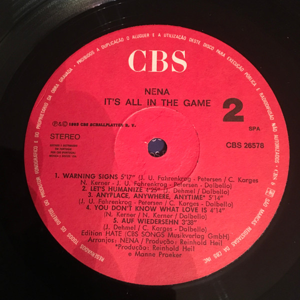 Nena - It's All In The Game | CBS (CBS 26578) - 4