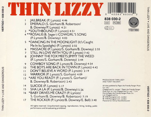 Thin Lizzy - Live And Dangerous | Vertigo (838 030-2) - 2 Thin Lizzy - Live And Dangerous | Vertigo (838 030-2) - 2