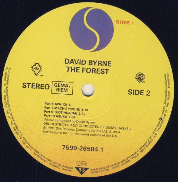 David Byrne - The Forest | Sire (7599 26584-1) - 4