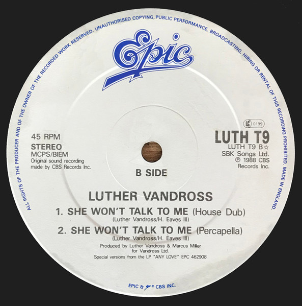 Luther Vandross - She Won't Talk To Me | Epic (LUTH T9) - 4