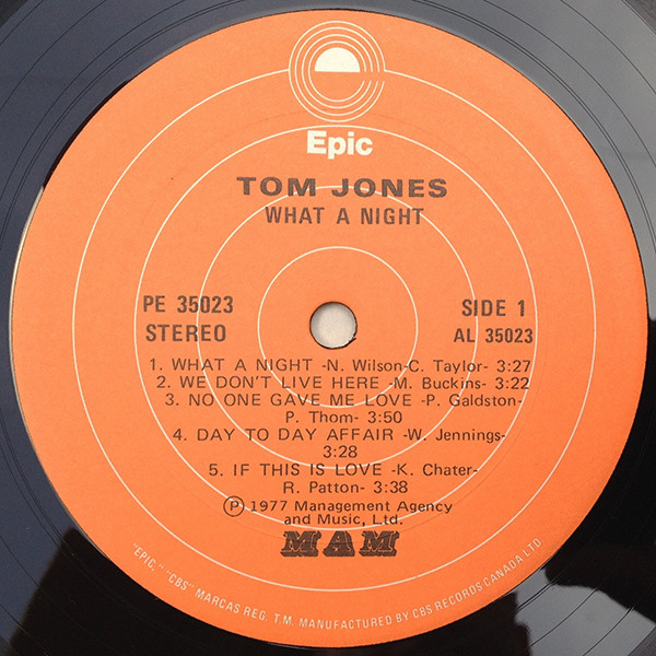 Tom Jones - What A Night | Epic (PE 35023) - 3