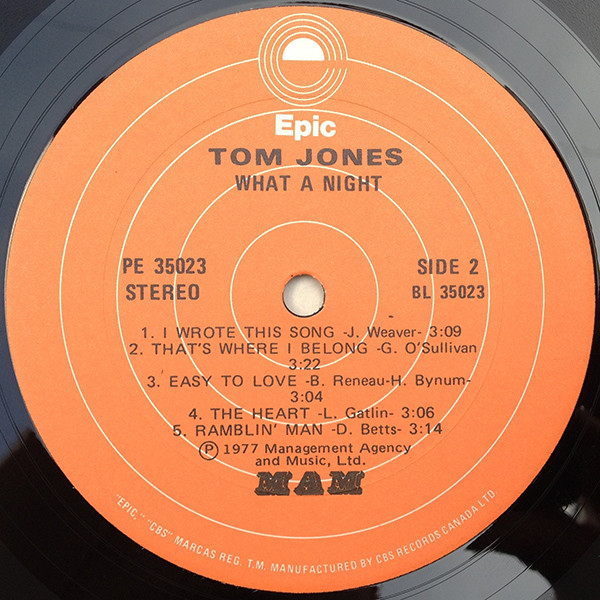 Tom Jones - What A Night | Epic (PE 35023) - 4