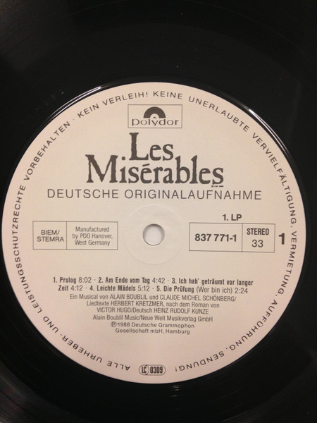Alain Boublil , Claude-Michel Schönberg - Les Misérables (Deutsche Originalaufnahme) | Polydor (837 770-1) - 4 Alain Boublil , Claude-Michel Schönberg - Les Misérables (Deutsche Originalaufnahme) | Polydor (837 770-1) - 4
