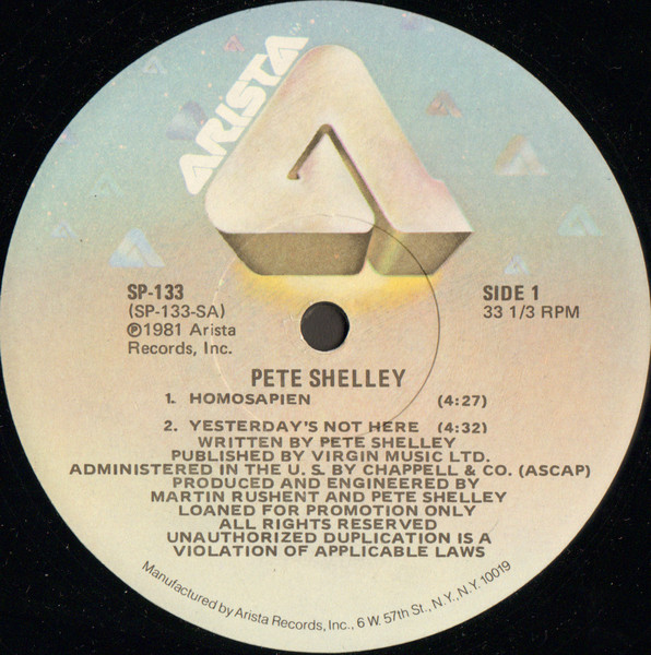 Pete Shelley - Sides Of Pete Shelley | Arista (SP-133) - main