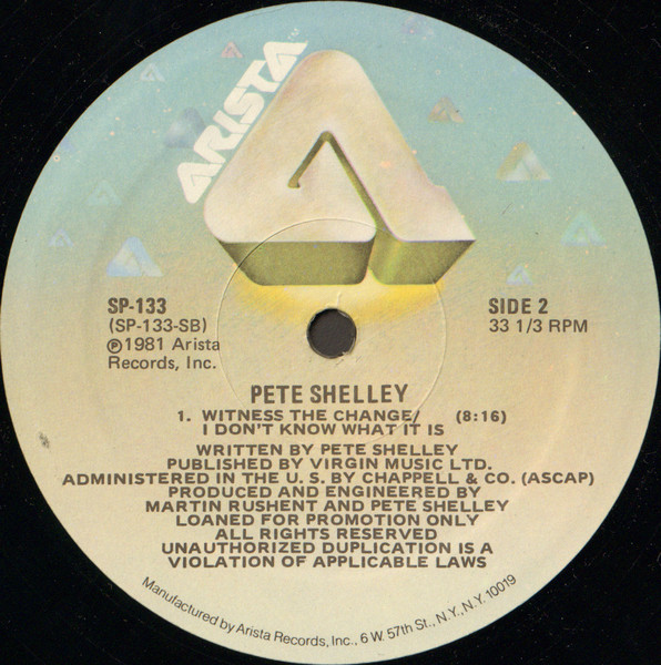 Pete Shelley - Sides Of Pete Shelley | Arista (SP-133) - 2