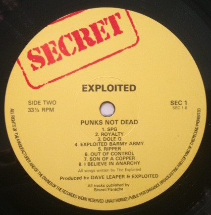 The Exploited - Punks Not Dead | Secret Records (SEC 1) - 3