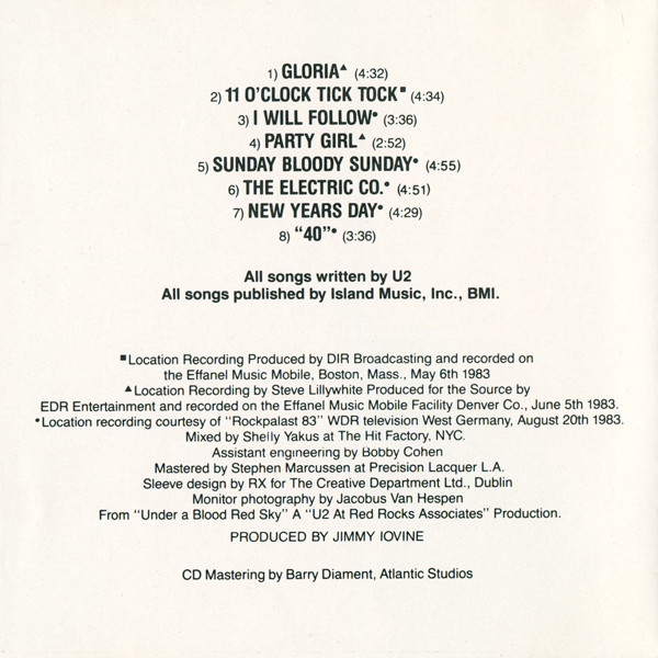 U2 - Live / Under A Blood Red Sky | Island Records (CIDM-113) - 4