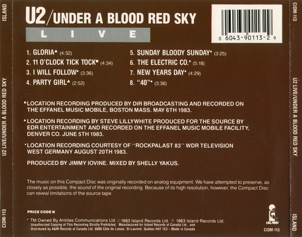 U2 - Live / Under A Blood Red Sky | Island Records (CIDM-113) - 2